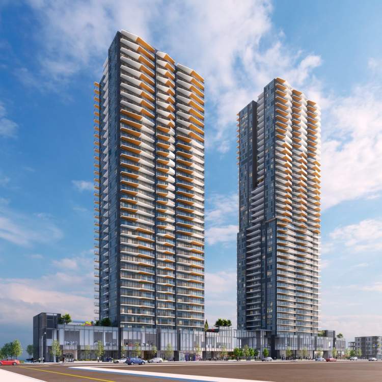 South Yards Brentwood - The Phase 1 mixed commercial/office/residential towers at 4500 Dawson Street at Willingdon