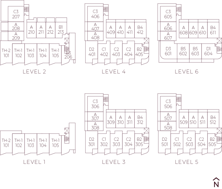 Shows floorplan distribution on each floor.