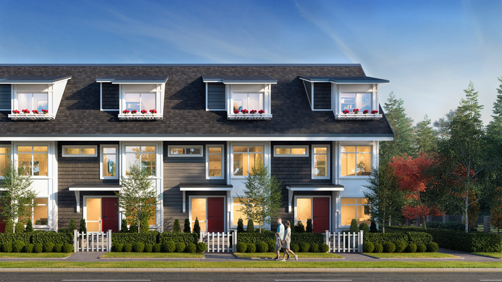 A collection of 42 family-size Newton townhomes with 2- to 4-bedroom floorplans.
