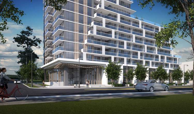 A mixed-use City Centre tower with a daycare, 380 condominiums, and 6 townhomes.
