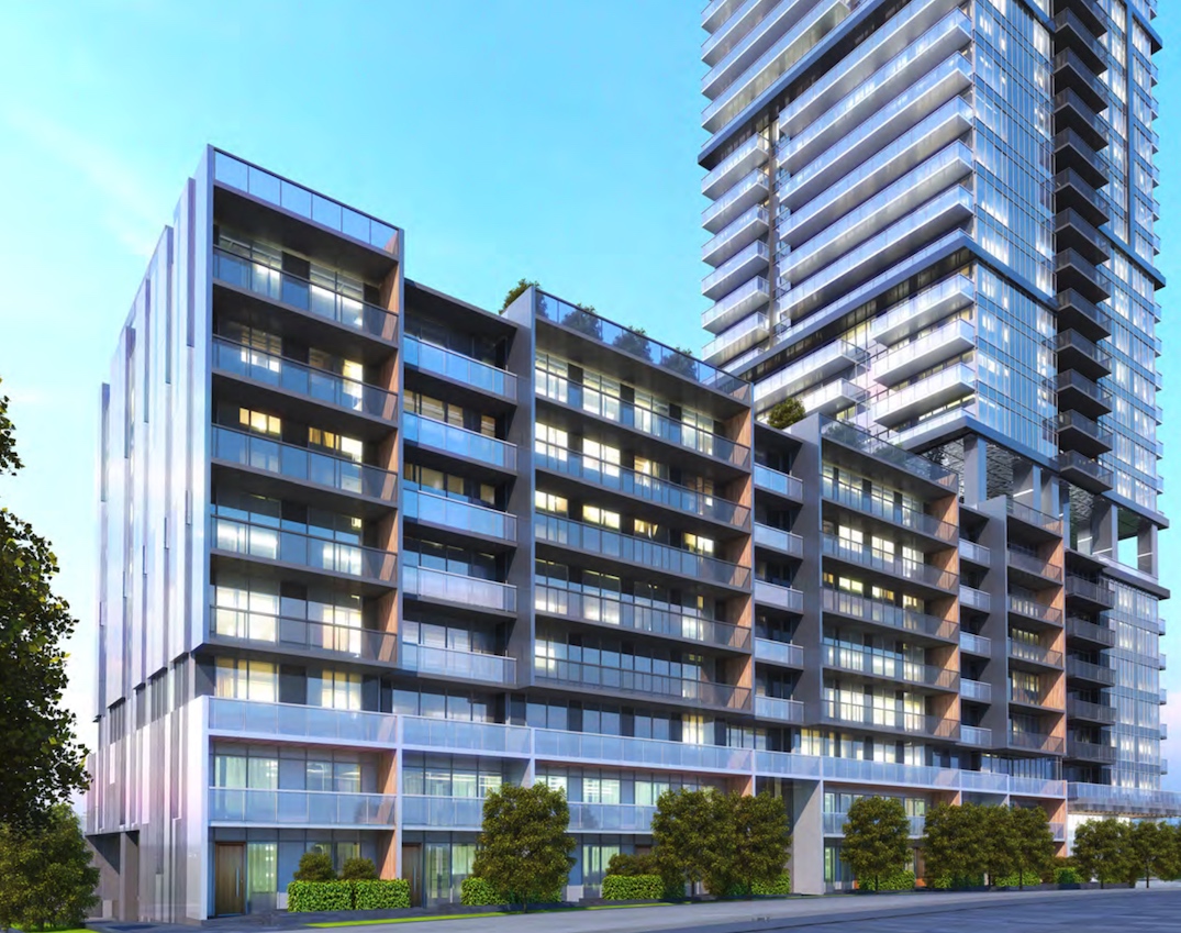 A 43-storey, mixed-use tower with condos, townhomes, rental apartments, and retail space.