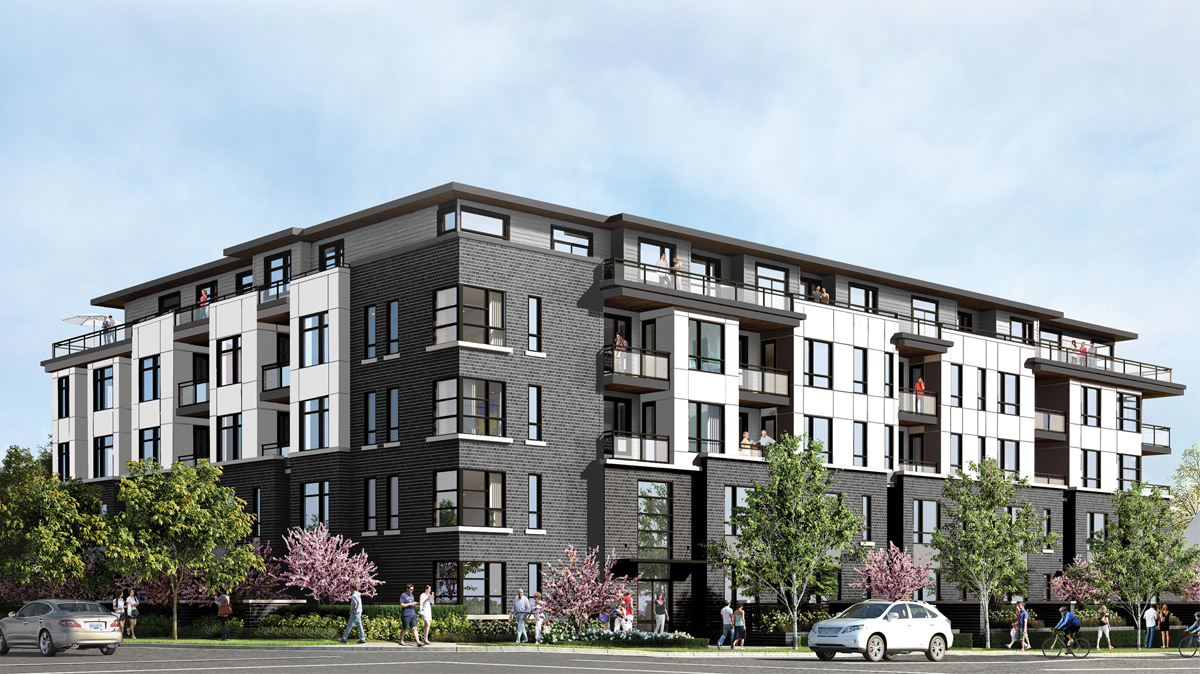 A new Surrey lowrise comprised of 50 condos and 10 street-level townhomes.