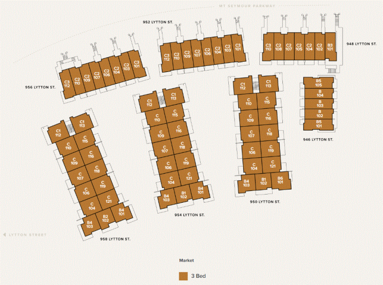 Site plan showing townhome selection.