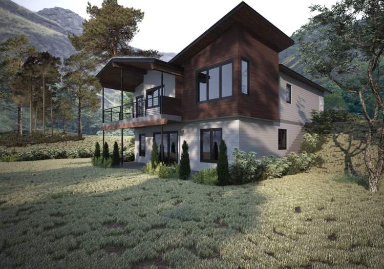 Rear view of one pre-designed home option by RK Studio.