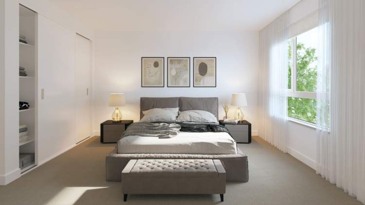 Spacious bedrooms have space for side tables and a credenza.