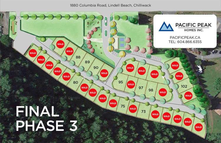 Phase 3 site plan showing locations of the 36 single-family lots.