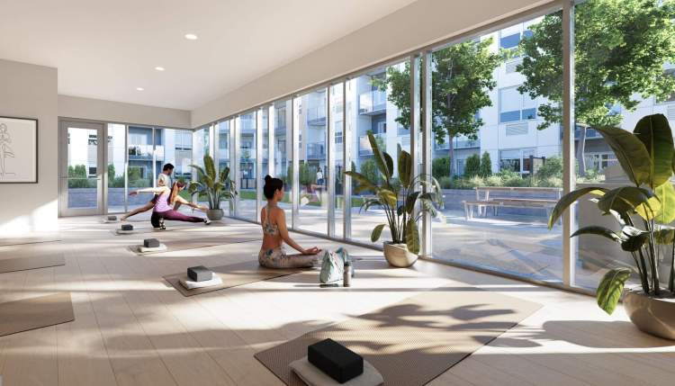 City and Laurel Maple Ridge - Building amenities located on the second floor include a yoga studio.