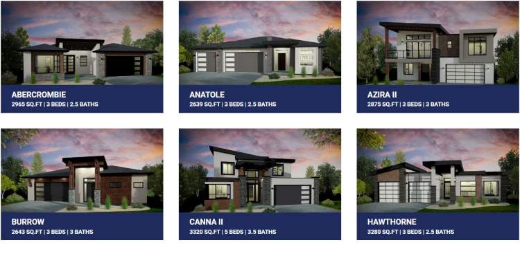 Six of the standard home styles offered at Hunters Hill.