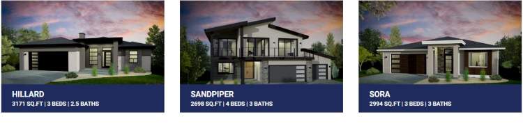 Three of the standard home styles offered at Hunters Hill.
