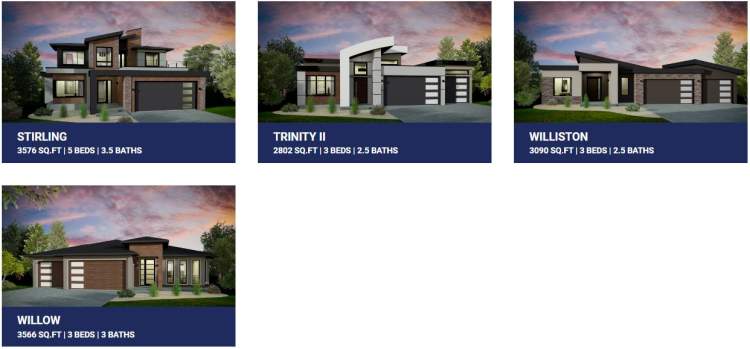 Four of the standard home styles offered at Hunters Hill.