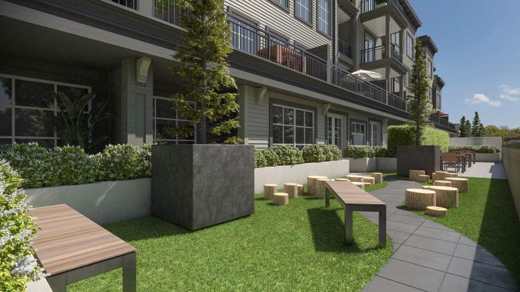 A rooftop terrace offers a children's play area, social spaces, and a dining area.