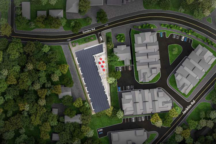 Shows Sooke Road location next to the Waterstone development.