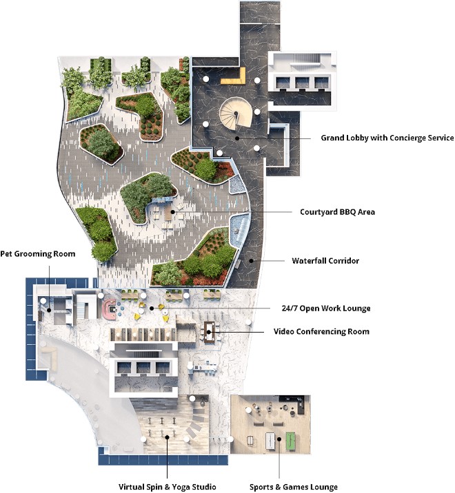 Plan showing the upper level resident amenities.