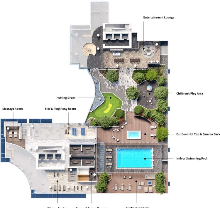 Plan showing the lower level resident amenities.