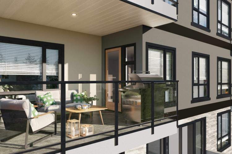 The Tides at Cordova Bay boasts oversized covered balconies with natural gas connections.