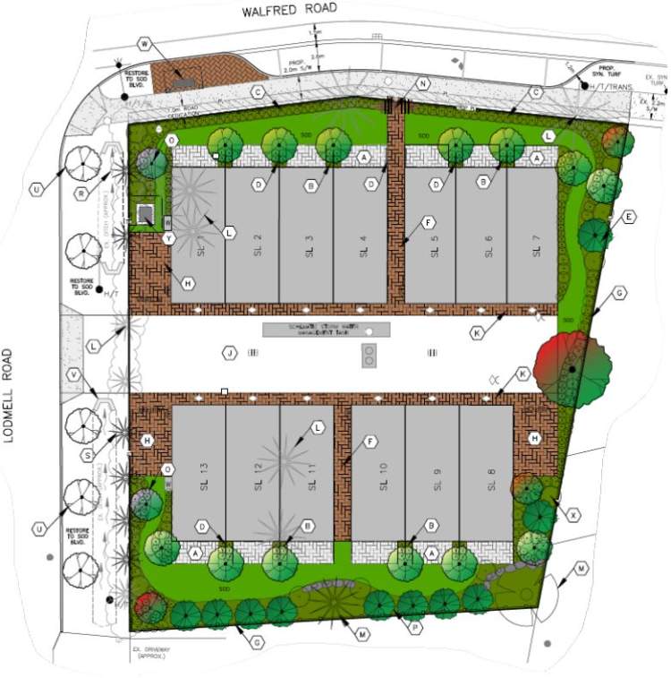 Cottynwood Place site plan showing unit distribution and landscaping.