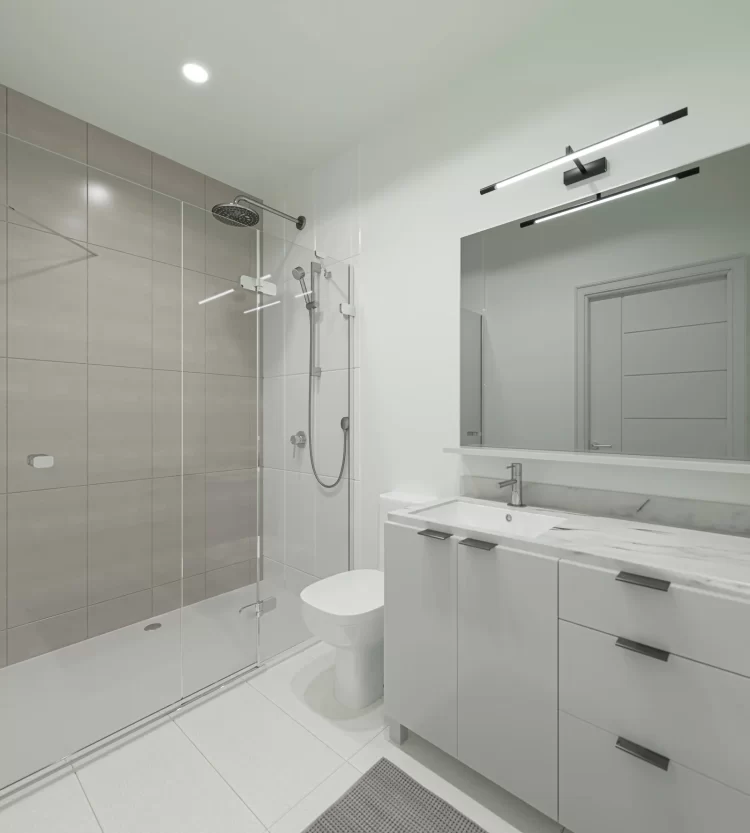 Spring Hill's elegant glass shower doors provide a seamless and easy-to-clean surface.