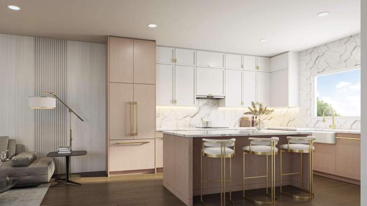 West Bay Crest kitchens are designed with high-end, integrated appliances and ample storage.