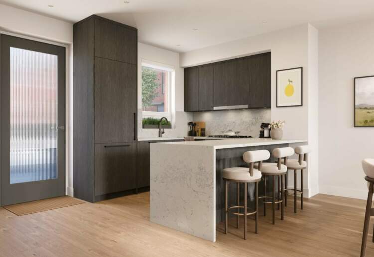 Modern York kitchens feature integrated Bosch European appliances.