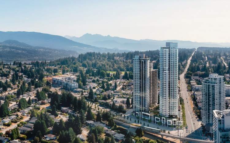 Burquitlam Park District is a mixed-use, master-planned community with condos, townhomes, apartments, and retail space.