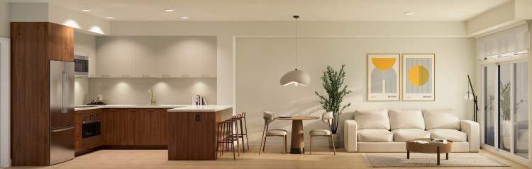 Entroterra's main living areas boast open concept designs and a neutral color scheme.