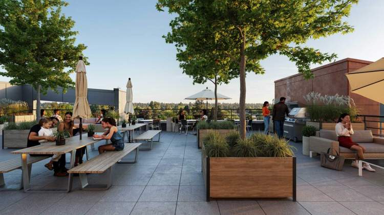 Gabriel condos residents can enjoy socializing on the landscaped rooftop patio.