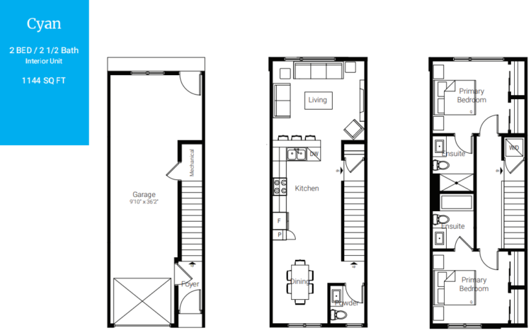 Newton Townhomes Cyan 2-bedroom floorplan.