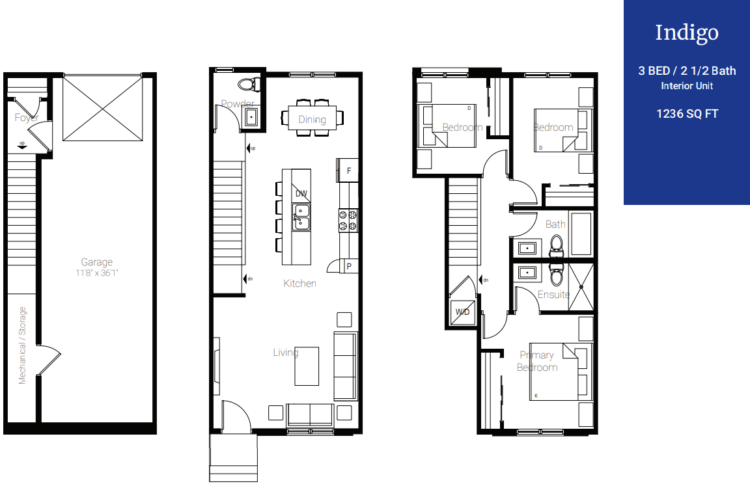 Newton Townhomes Indigo 3-bedroom floorplan.