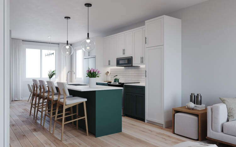 Newton kitchens offer a choice of two designer colour schemes - Meadow or Stone.