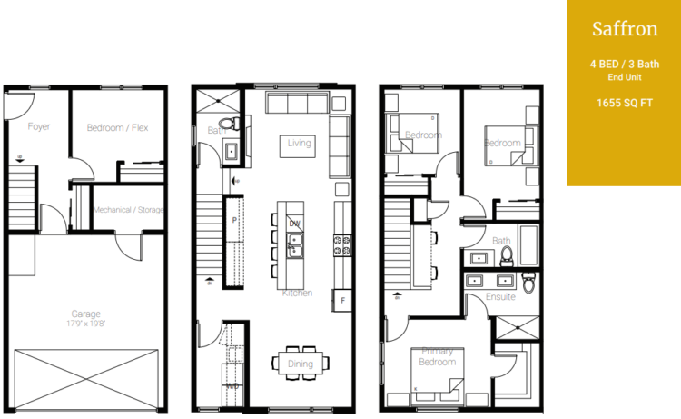 Newton Townhomes Saffron 4-bedroom floorplan.