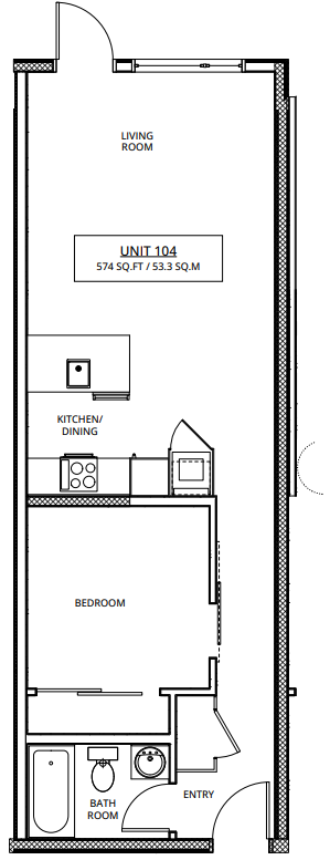 Rhythm Living 1-bedroom floorplan.