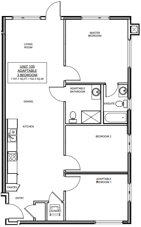 Rhythm Living 3-bedroom floorplan.