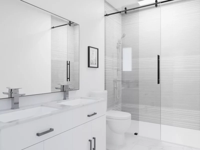 Mason Living master bathroom features a frameless shower.