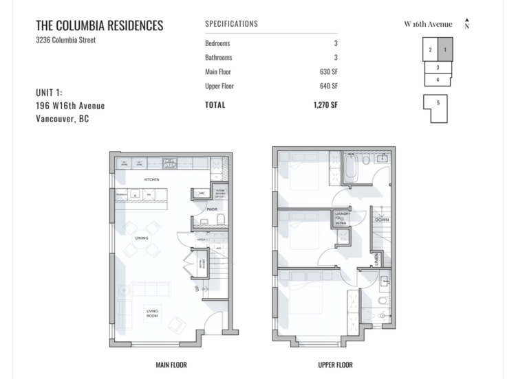 Floor plan for The Columbia Residences Unit 1.