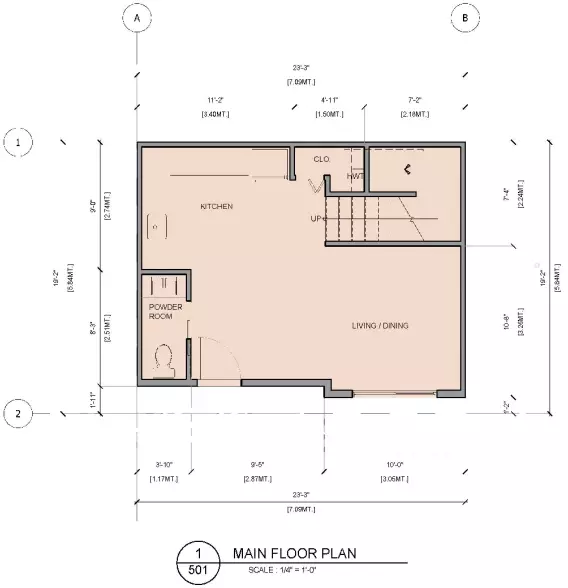 Main floor of a typical floorplan for Phoenix Central townhomes.