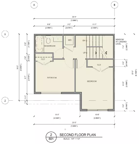 Second floor of a typical floorplan for Phoenix Central townhomes.