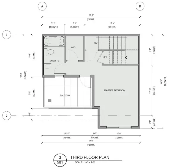 Third floor of a typical floorplan for Phoenix Central townhomes.