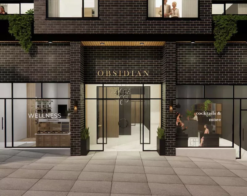 Obsidian on Tenth lobby entrance and retail units.