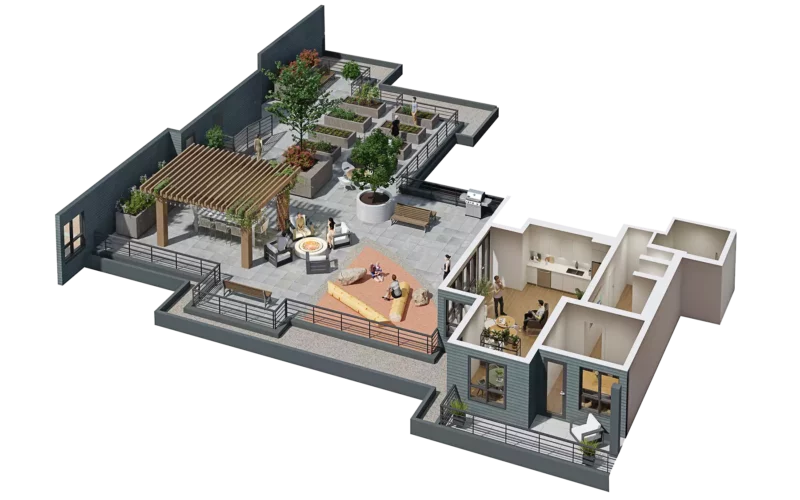Cutaway of Grafia rooftop amenities.
