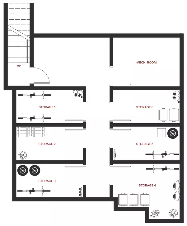 Floor plan for Harlowe House storage.
