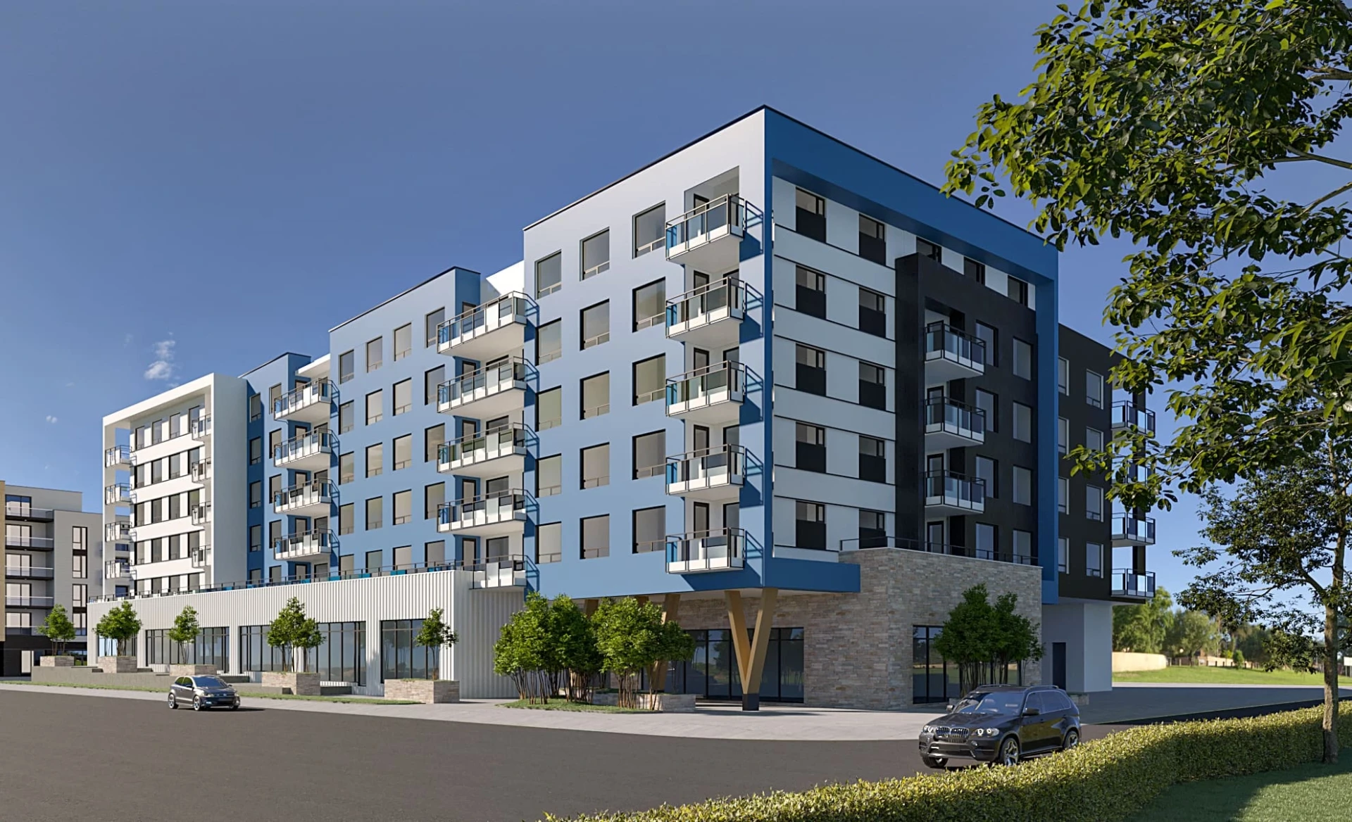 Lakeside West by Designated Developments is a mixed-use mid-rise with 78 condos.