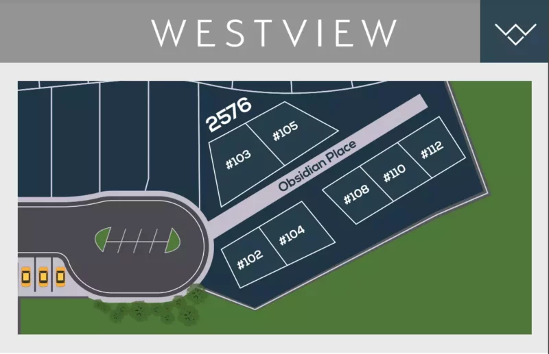 Westview Townhomes site plan showing Obsidian Place location.