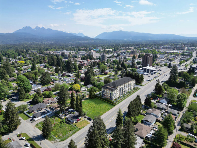 Aerial view of Hailey by Brimming from the southwest.