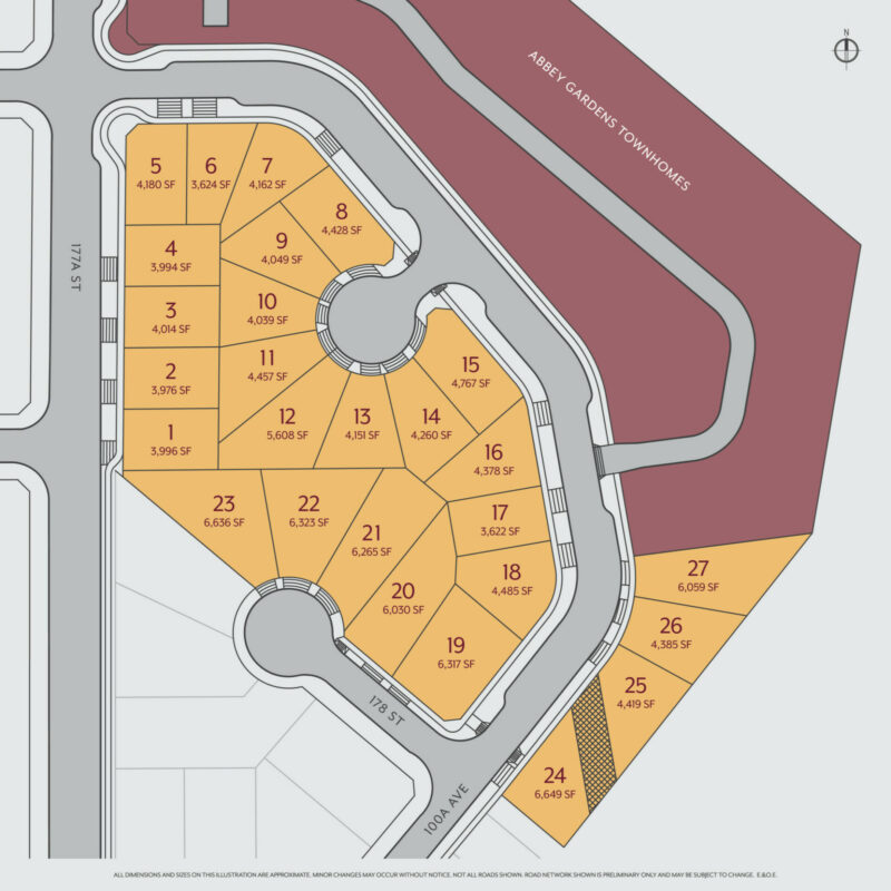 Abbey Heights site plan showing lot distribution.