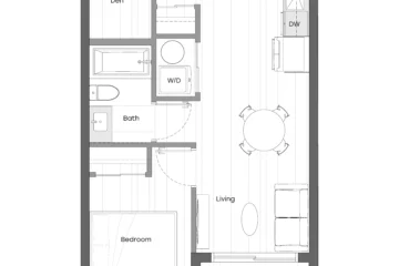 Solid Vancouver 1-bedroom floorplan.